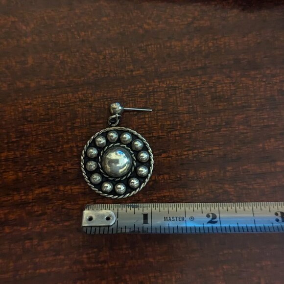 Vintage Studded Alpaca Silver Round Circular Post Drop Earrings Mexico Boho - Picture 4 of 7